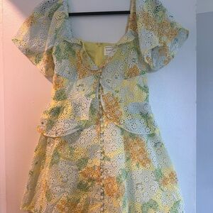 Sabo Skirt Green and Yellow Ruffled Tiered Mini Dress